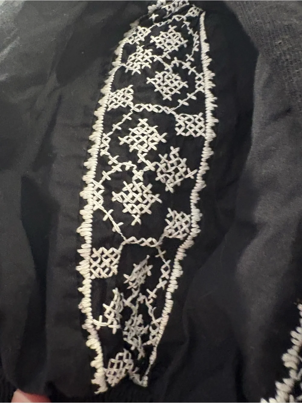 Anthropologie Black Puff-Sleeve Embroidered Blouse